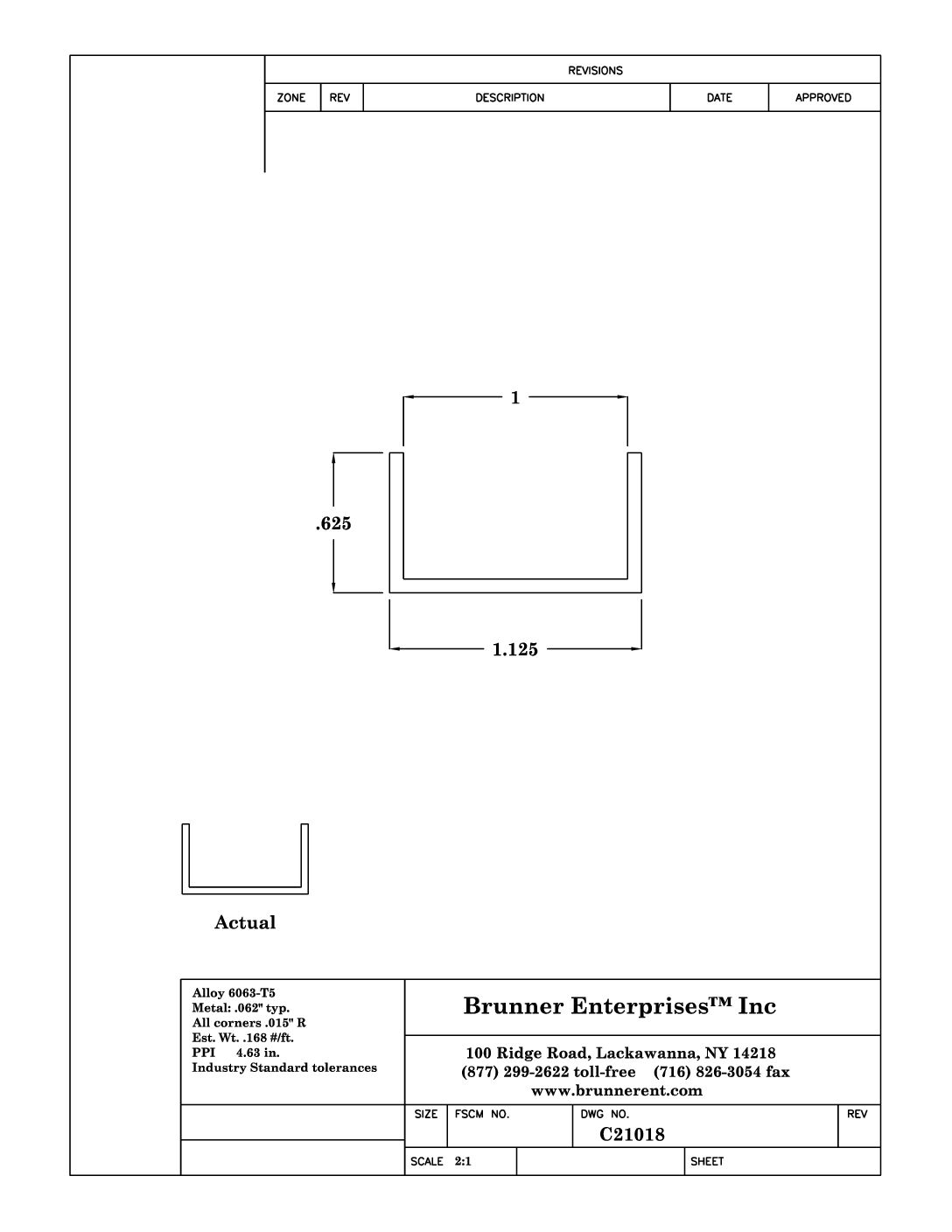 C21018; for 1 in. 5/8x 1-1/8x 1/16