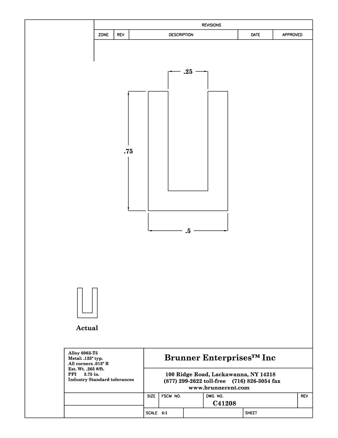 C41208; for 1/4 in. 3/4x 1/2x 1/8