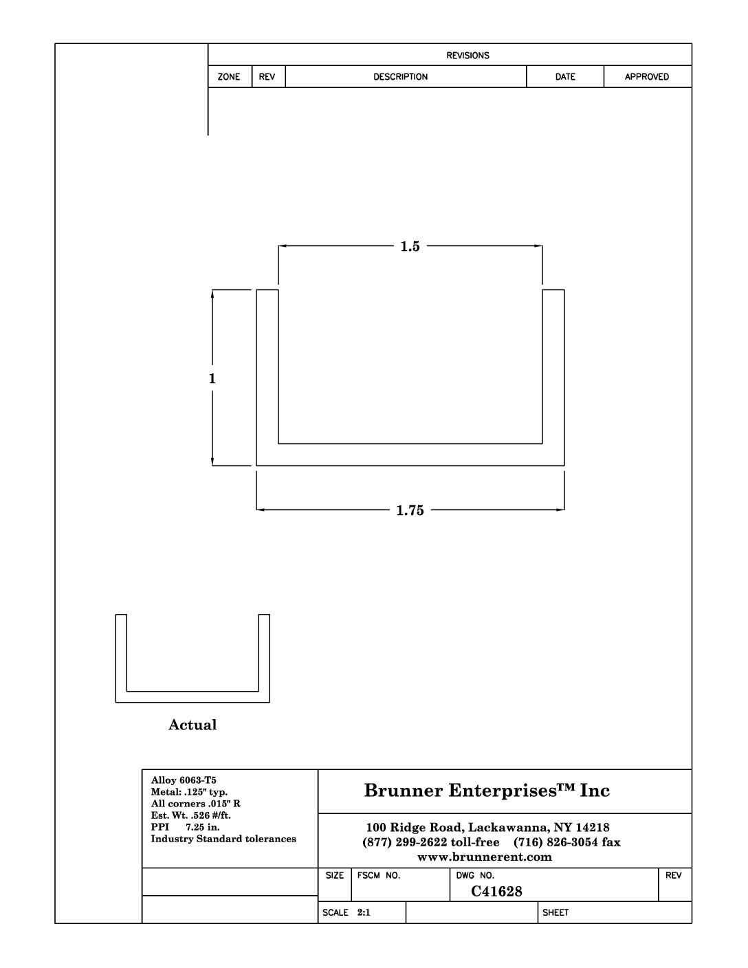 C41628; For 1½ in. 1x 1¾x 1/8