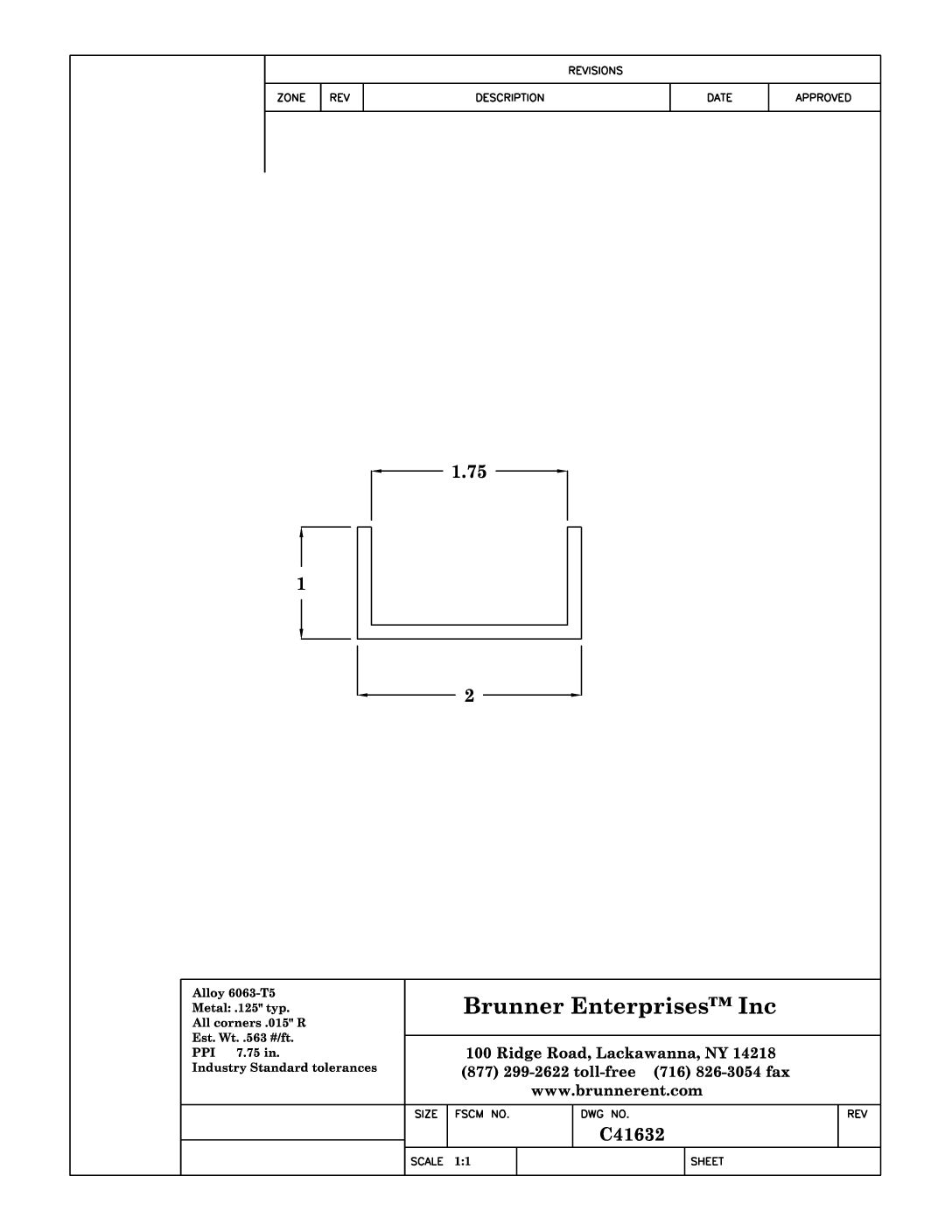 C41632; For 1¾ in. 1x 2x 1/8