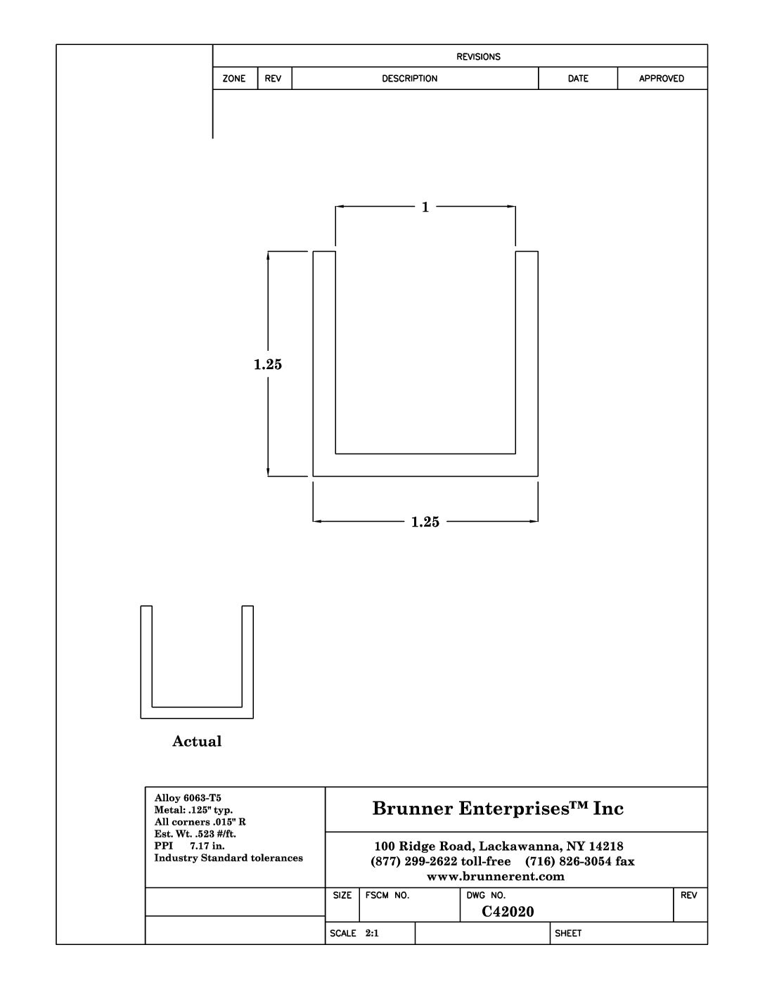 C42020; For 1 in. 1¼x 1¼x 1/8