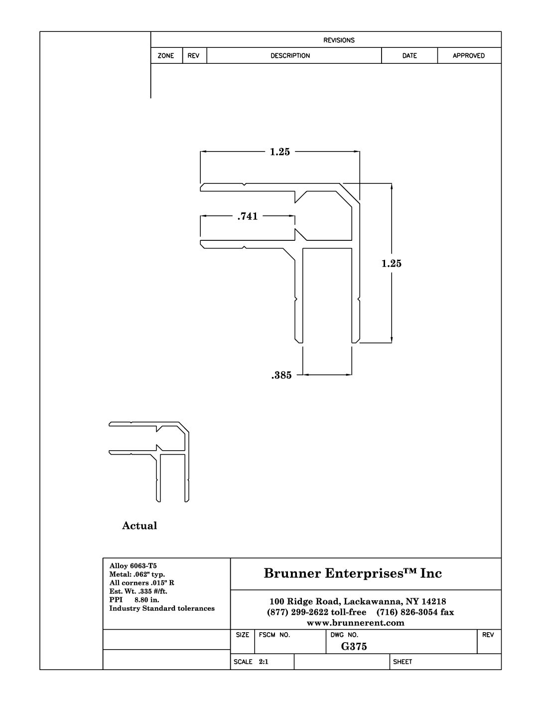 G375; Corner for 3/8 in