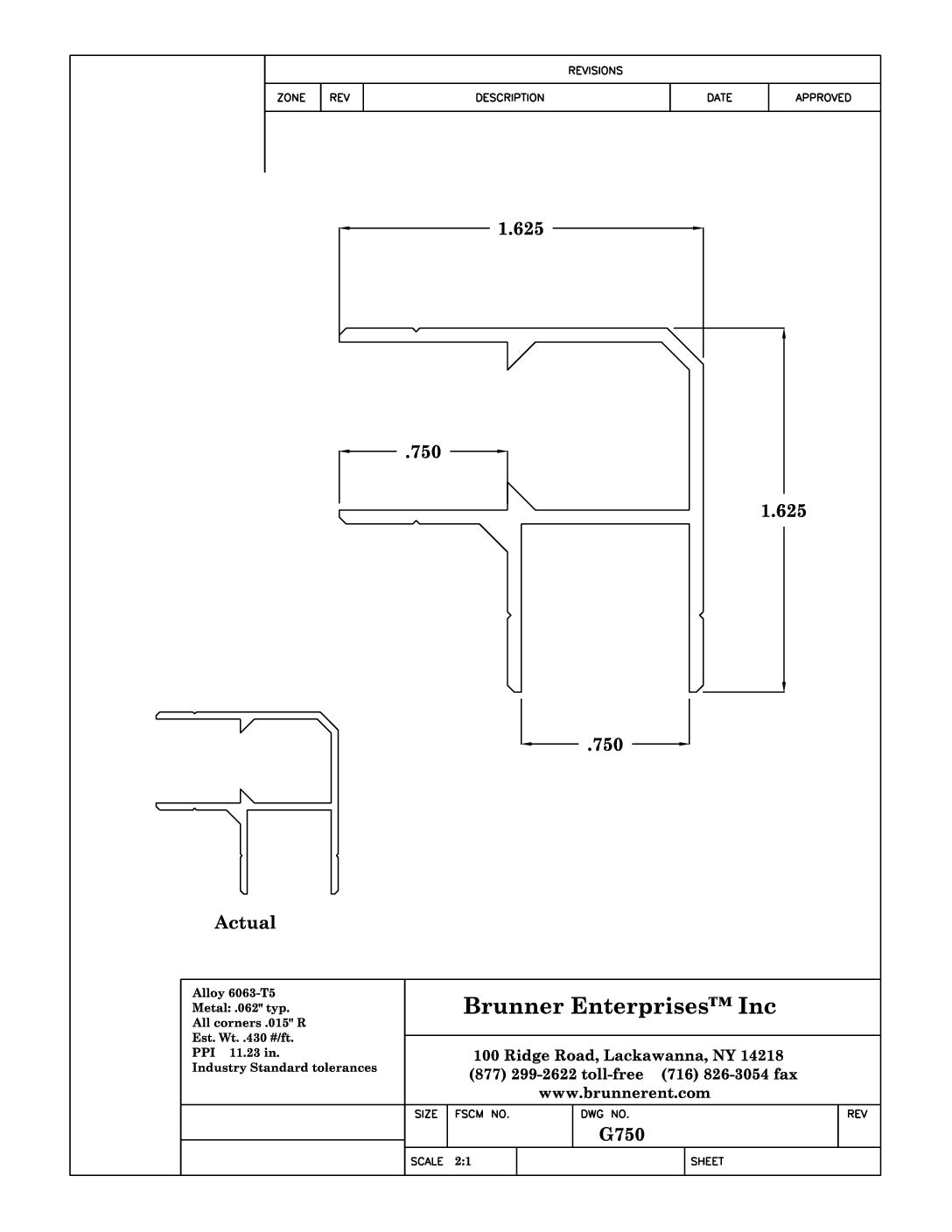 G750; Corner for 3/4 in