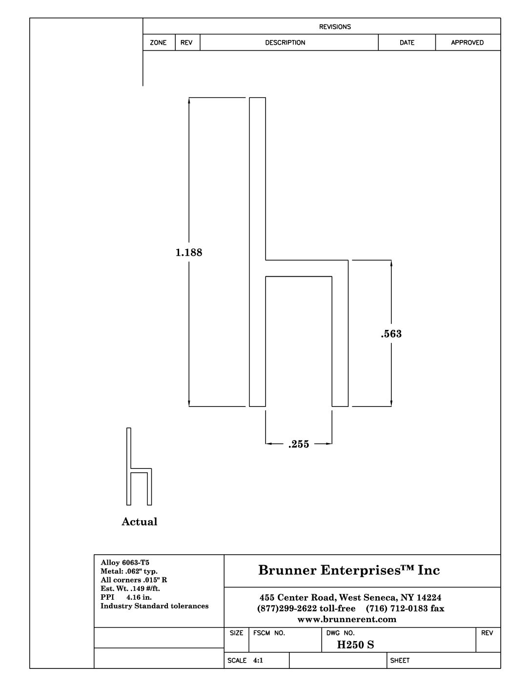 H250; For 1/4 in