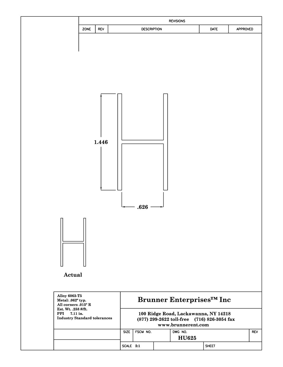 HU625; For 5/8 in