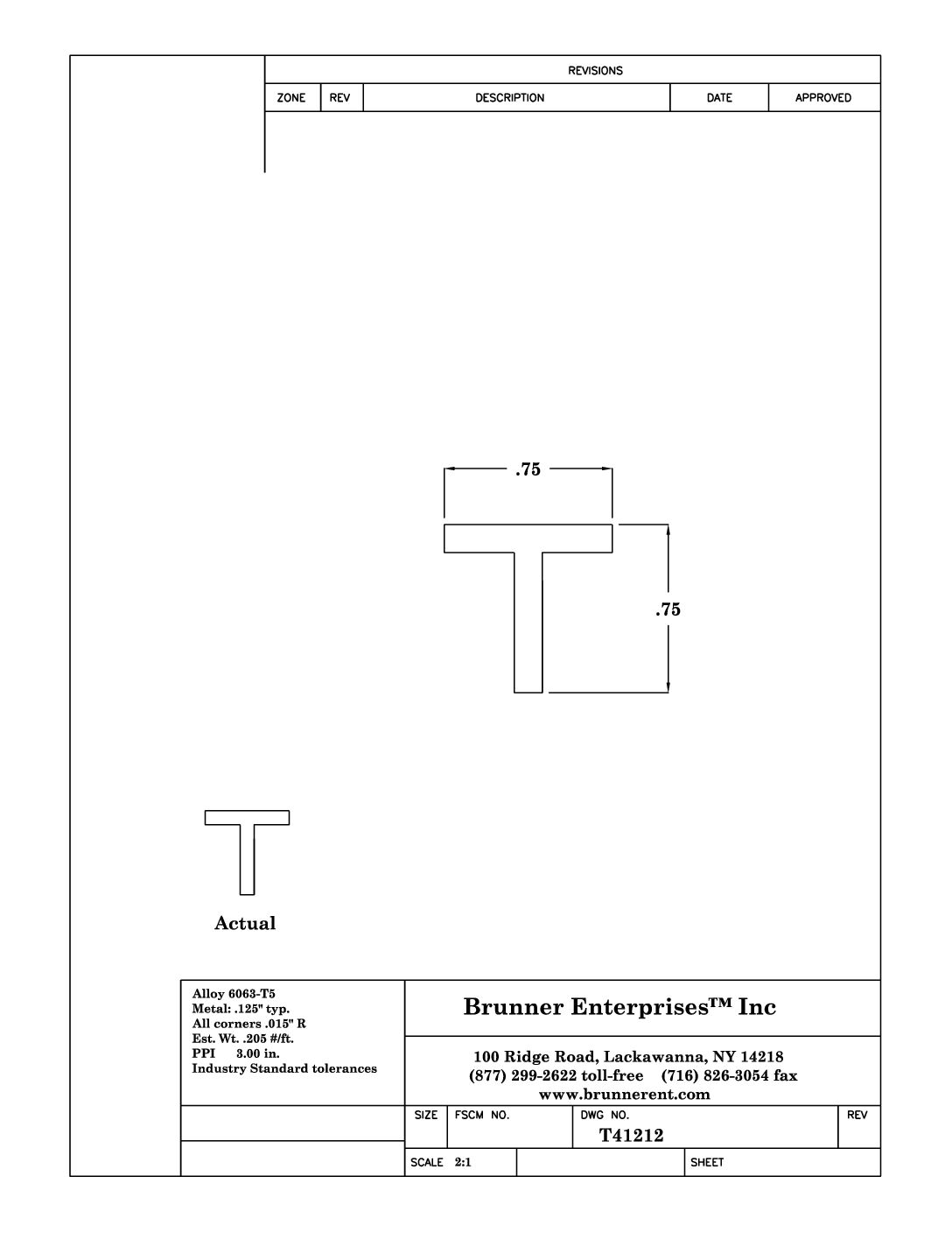 T41212; ‘T’ Section 3/4x 3/4x 1/8