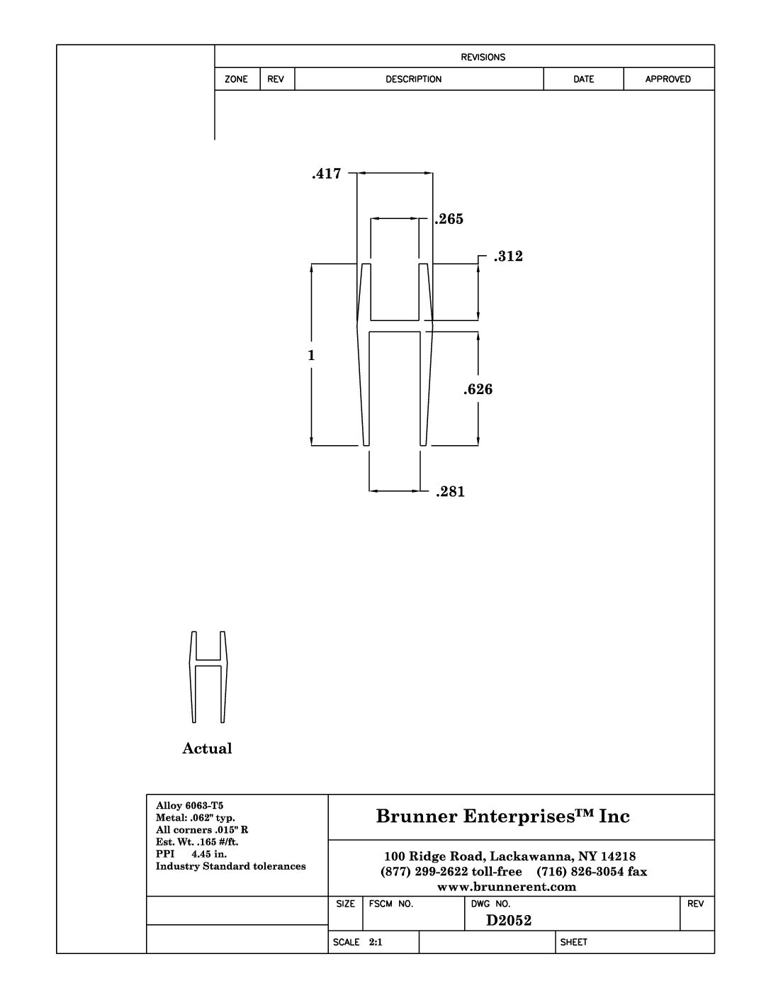 D2052; For 1/4 in