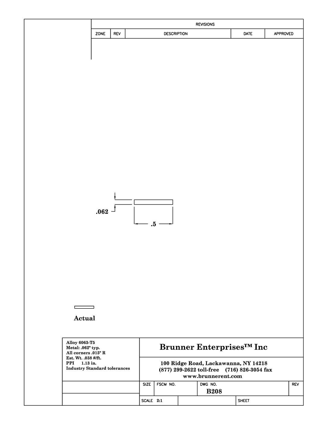 B208; 1/2 x 1/16 in