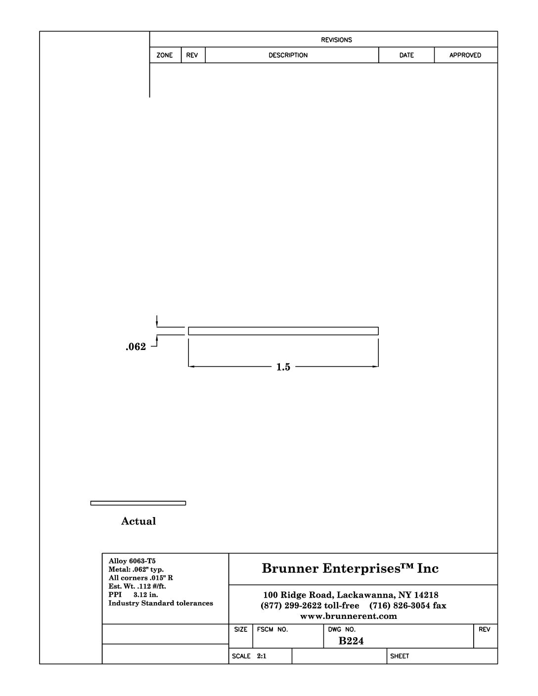 B224; 1½ x 1/16 in