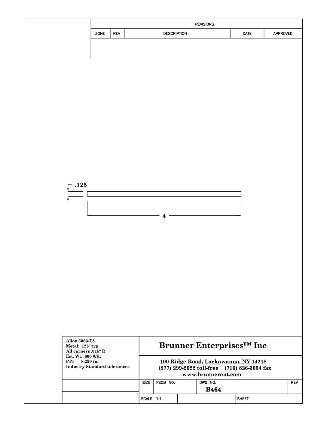 B464; 4 x 1/8 in