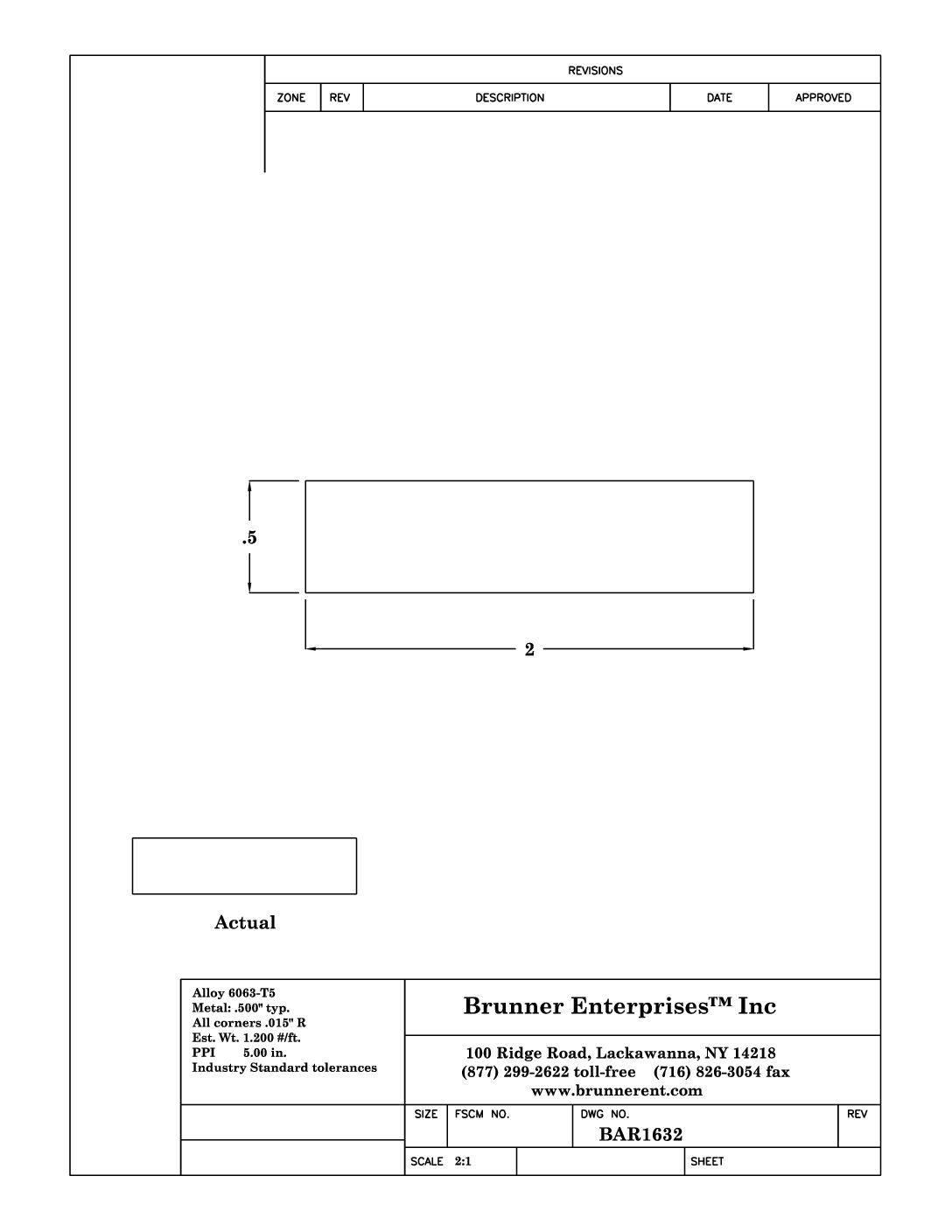 BAR1632; 2x ½ in