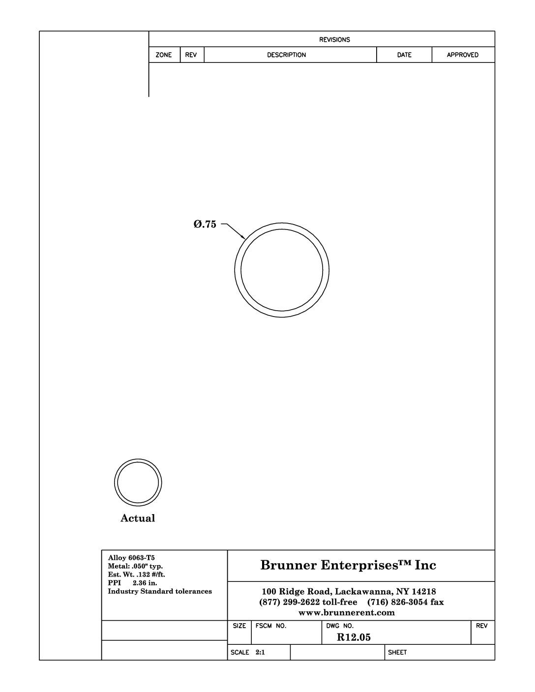 R12.05; 3/4x .050 Round Tube