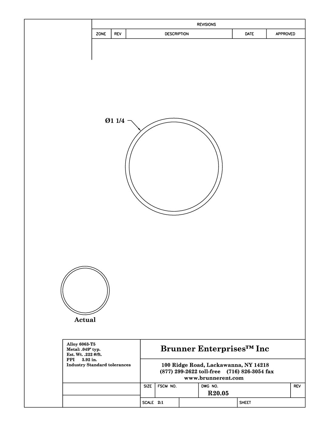 R20.05; 1 1/4x .050 Round Tube