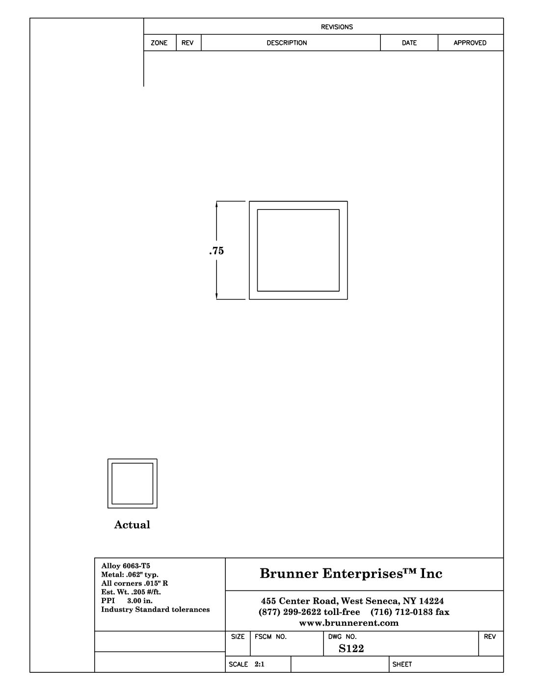 S122; 3/4x .062 Square Tube